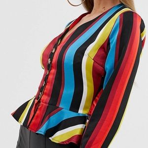 NWT!!⚠️ MISSGUIDED PEPLUM BLOUSE IN MULTICOLORED STRIP ⚠️